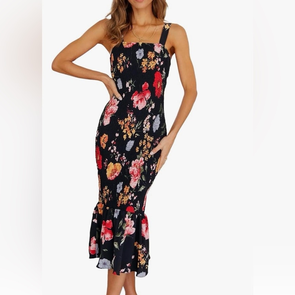 PRETTY GARDEN MIDI BodyCon Summer Dress Size XL, NWT FREE SHIP
